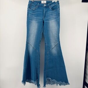 A2 Jeans by S.A Jeans Women 7 Extreme Flare Bell Raw Fringe Hem Denim Bell